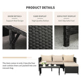 Valita 3-Piece Outdoor PE Rattan Furniture Set Patio Black Wicker Conversation Loveseat Sofa Sectional Couch Khaki Cushion Valita