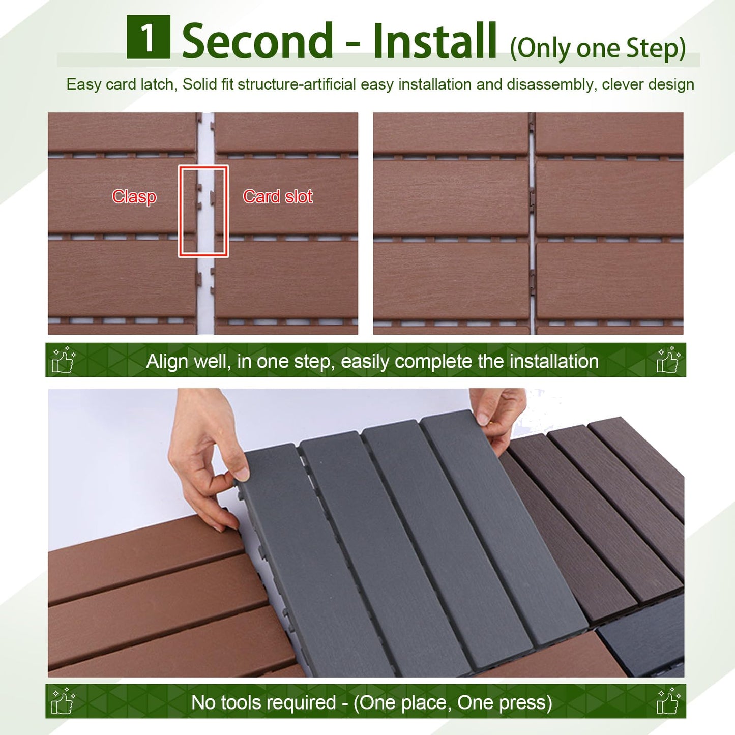 ZJT 44 Pack Plastic Interlocking Deck Tiles,44 sq.ft,12"x12"Indoor Outdoor Waterproof Patio Floor Decking Tiles All Weather Use for Balcony Backyard(Brown Texture)