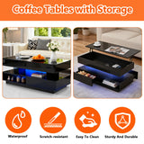 39.37" Lift Top Coffee Table with Hidden Storage & 2 Drawers, Modern High Gloss Center Table for Living Room, Heavy Duty Wood Coffee Table with LED Lights, Apartment Small Space Furniture (Black) Anwick