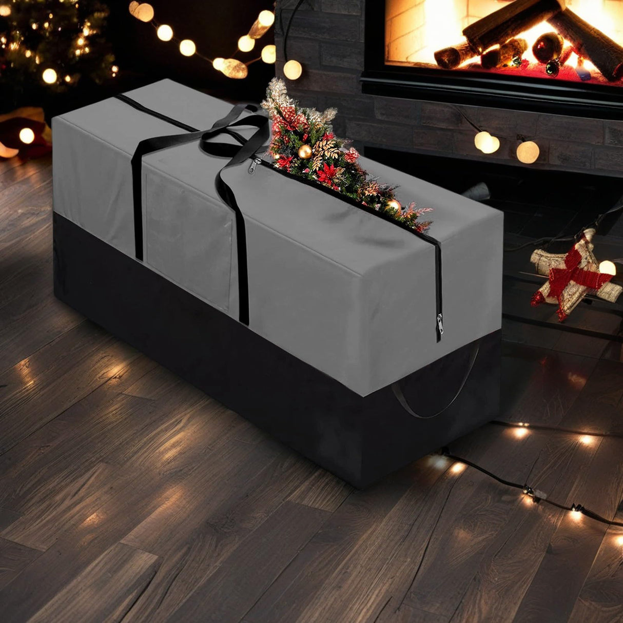 Christmas Tree Storage Bag, Fits Up 10 Ft Tall Artificial Trees-Heavy Duty Holiday Storage Box with Durable Reinforced Handles & Zipper & Transparent Pocket- 600D Oxford Tree Storage Container, Gray PLTCAT