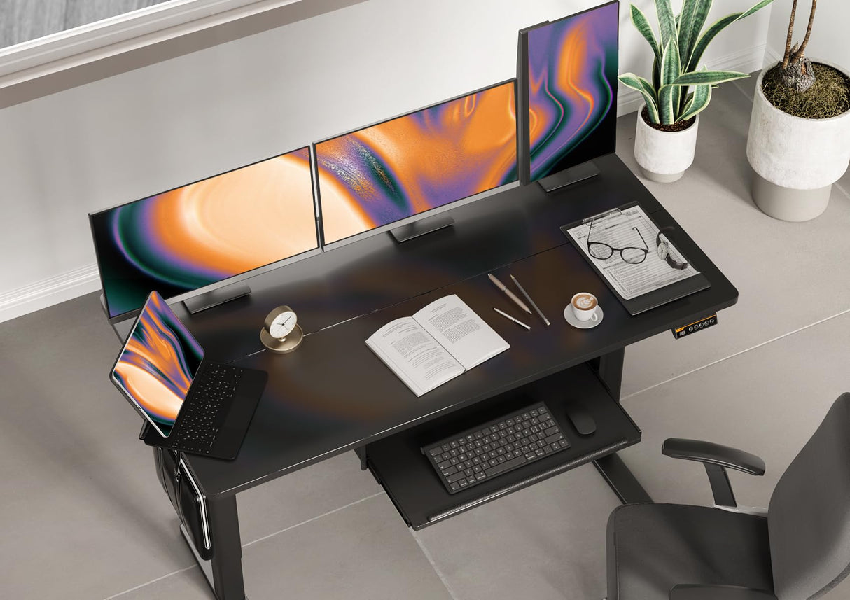 Claiks Standing Desk with Keyboard Tray, Standing Desk Adjustable Height, Raising Desks for Home Office and Computer Workstation, 55 Inches, Black Claiks