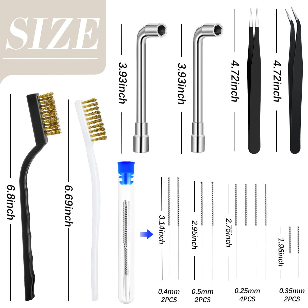 16 Pieces 3D Printer Nozzle Wrench Cleaning Kit,10 Nozzle Cleaning Pins with Storage Box 2 Tweezers 2 Cleaning Copper Wire brushes 2 L-shaped Wrench Tool for 3D Printer Accessories Zhehao