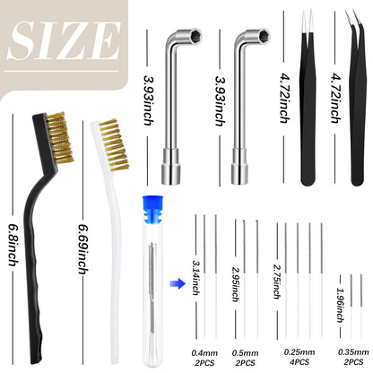 16 Pieces 3D Printer Nozzle Wrench Cleaning Kit,10 Nozzle Cleaning Pins with Storage Box 2 Tweezers 2 Cleaning Copper Wire brushes 2 L-shaped Wrench Tool for 3D Printer Accessories - WoodArtSupply