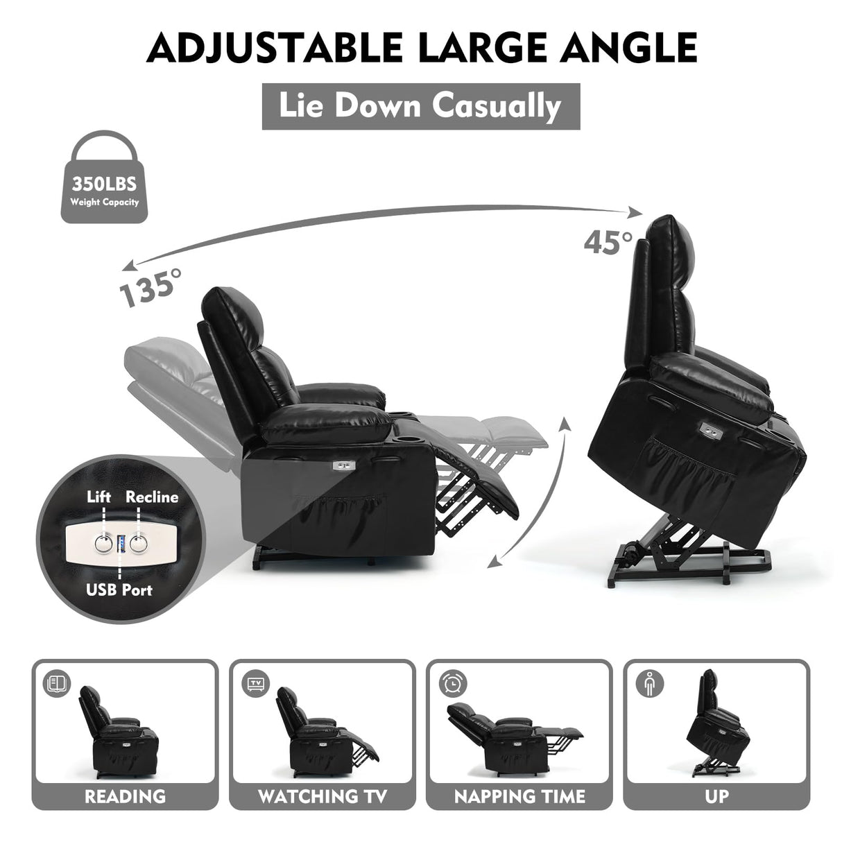 Polar Aurora Power Lift Chair for Elderly,Electric Recliner Chair with Vibrating Massage & Heating,Living Room Chair with Thickened armrest,USB Ports,2 Cup Holders Polar Aurora