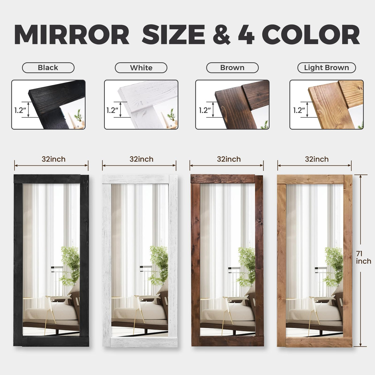 ABSWHLM Full Length Mirror 71"x32" – Solid Wood Frame, HD Tempered Glass, Wall Mounted & Leaning, Rustic Modern Decor for Bedroom, Living Room, Entryway, Light Brown ABSWHLM