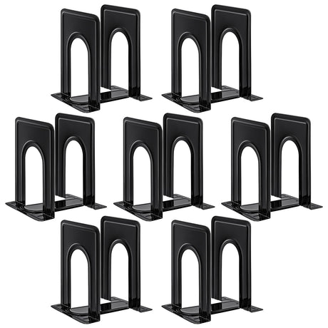 HappyHapi Book Ends, Book Ends Metal Bookends for Shelves,14 Pcs Book End to Hold Books Heavy Duty,Black Non-Skid Bookend,Book Holder Stopper for Shelf Office Home,6.5 x 5.7 x 4.9(7 Pairs, Large) HappyHapi