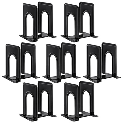 HappyHapi Book Ends, Book Ends Metal Bookends for Shelves,14 Pcs Book End to Hold Books Heavy Duty,Black Non-Skid Bookend,Book Holder Stopper for Shelf Office Home,6.5 x 5.7 x 4.9(7 Pairs, Large)