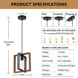 9MMML Wood Pendant Light Kitchen Island Set of 2, Farmhouse Hanging Lamp with 62'' Height Adjustable Cord, Small Ceiling Pendant Light Fixture for Dining Room, Entryway, Foyer(E26 Bulb Base) 9MMML