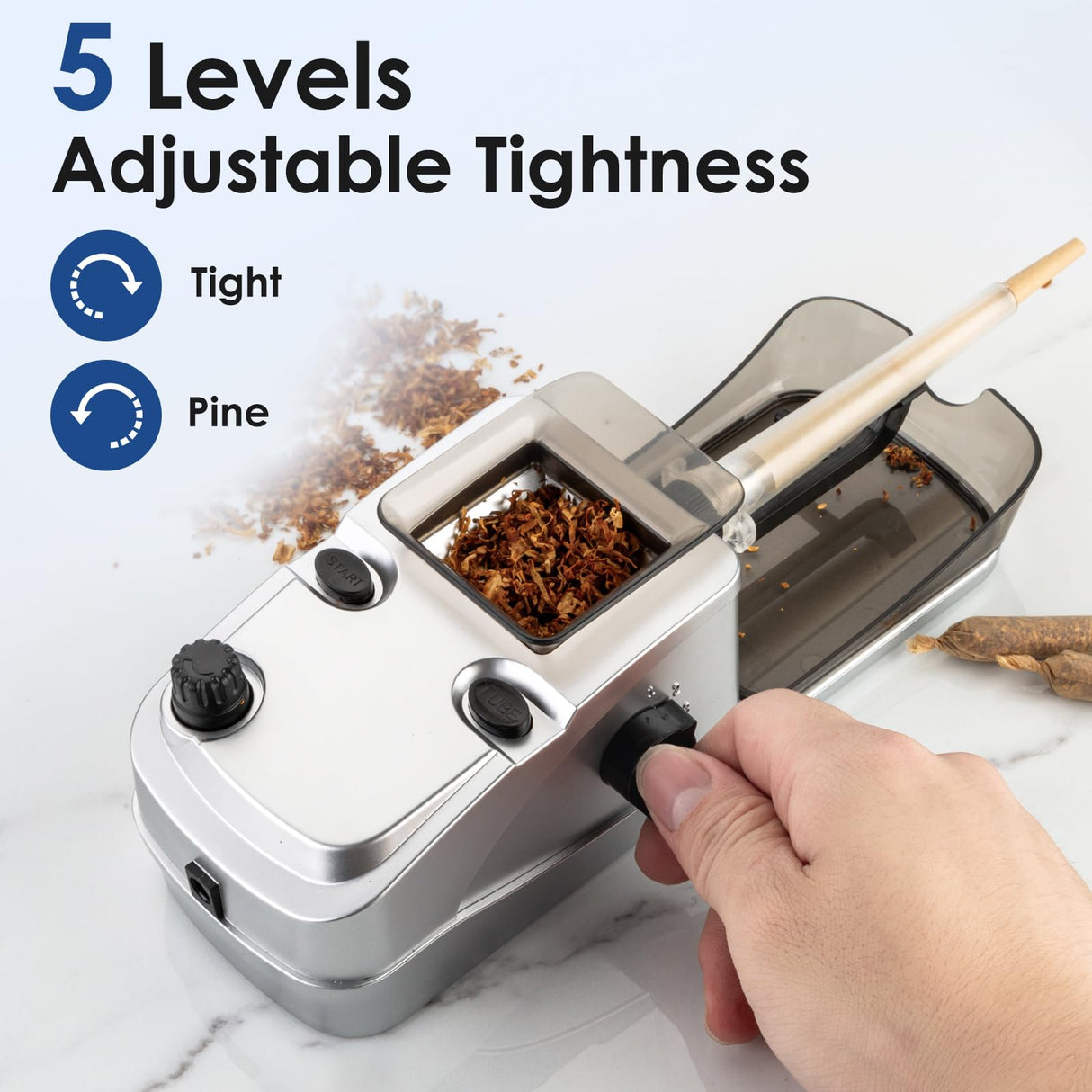 Electric Cigarette Rolling Machine, Automatic Cones Loader, Mini Portable Pre Rolled Cones Filling Maker, Automatic Roller, 308D Silver ASKJHKD