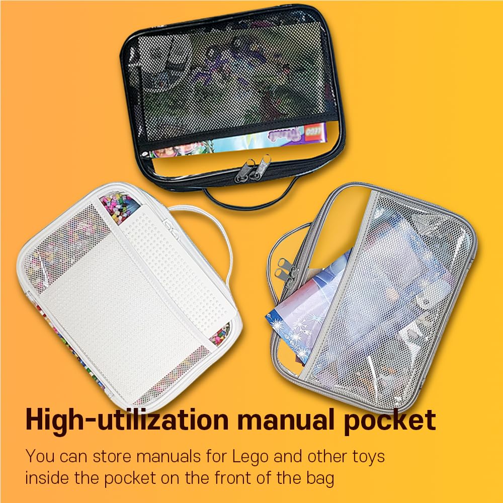 holay 4 Packs PVC Zippered Blocks Set, Toy, Clay, Board game Storage Organizer Case (Name Tag, Manual Pocket) (Black, Large) holay