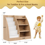 4 Tier Kids Bookshelf,4 Layer Sling Kids Book Shelf for Kids Rooms,Wood Children Bookcase,Baby Storage Book Rack,Toddler Bookshelf, Book and Toy Organizer,Book Display Shelf for Bedroom, Nursery FFBCFDK