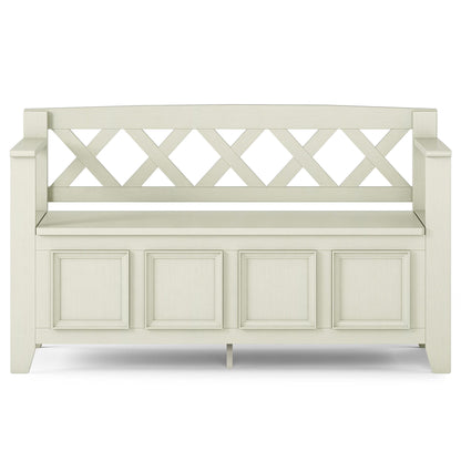 Amherst Solid Wood 48-Inch Entryway Storage Bench in Antique White - WoodArtSupply