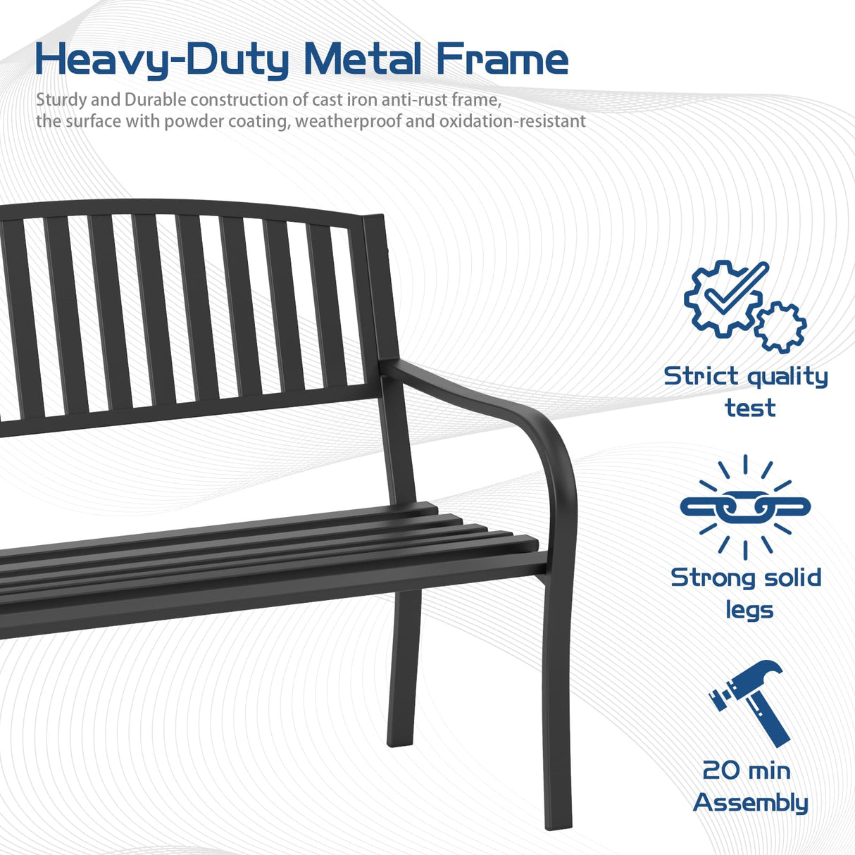 Maemttes Outdoor Bench Garden Bench, Weatherproof Anti-Rust Heavy-Duty Outside Benches Clearance, Wrought Iron Metal Bench for Front Porch, Patio, Park Maemttes