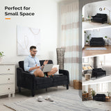 VINGLI Mid-Century Modern Loveseat Sofa Couch, Living Room 53" Love Seat 2 Seater Upholstered Comfy Couches with Scooped Armrest for Small Spaces, Dorm, Bedroom, Apartment, Office (Black) VINGLI