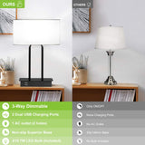 Bedside Touch Control Table Lamp with Dual USB Charging Ports 1 AC Outlet, 3 Way Dimmable Modern Nightstand Lamp with White Fabric Shade, Desk Lamp for Bedroom Living Room Office with 5000K LED Bulb Lakumu