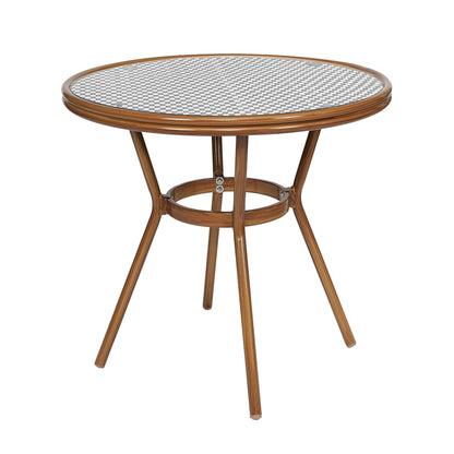 Flash Furniture Lourdes Indoor/Outdoor Commercial French Bistro Table, PE, Glass Top, Bamboo Print Aluminum, 31.5" Round, Black & White Rattan/Natural Frame - WoodArtSupply