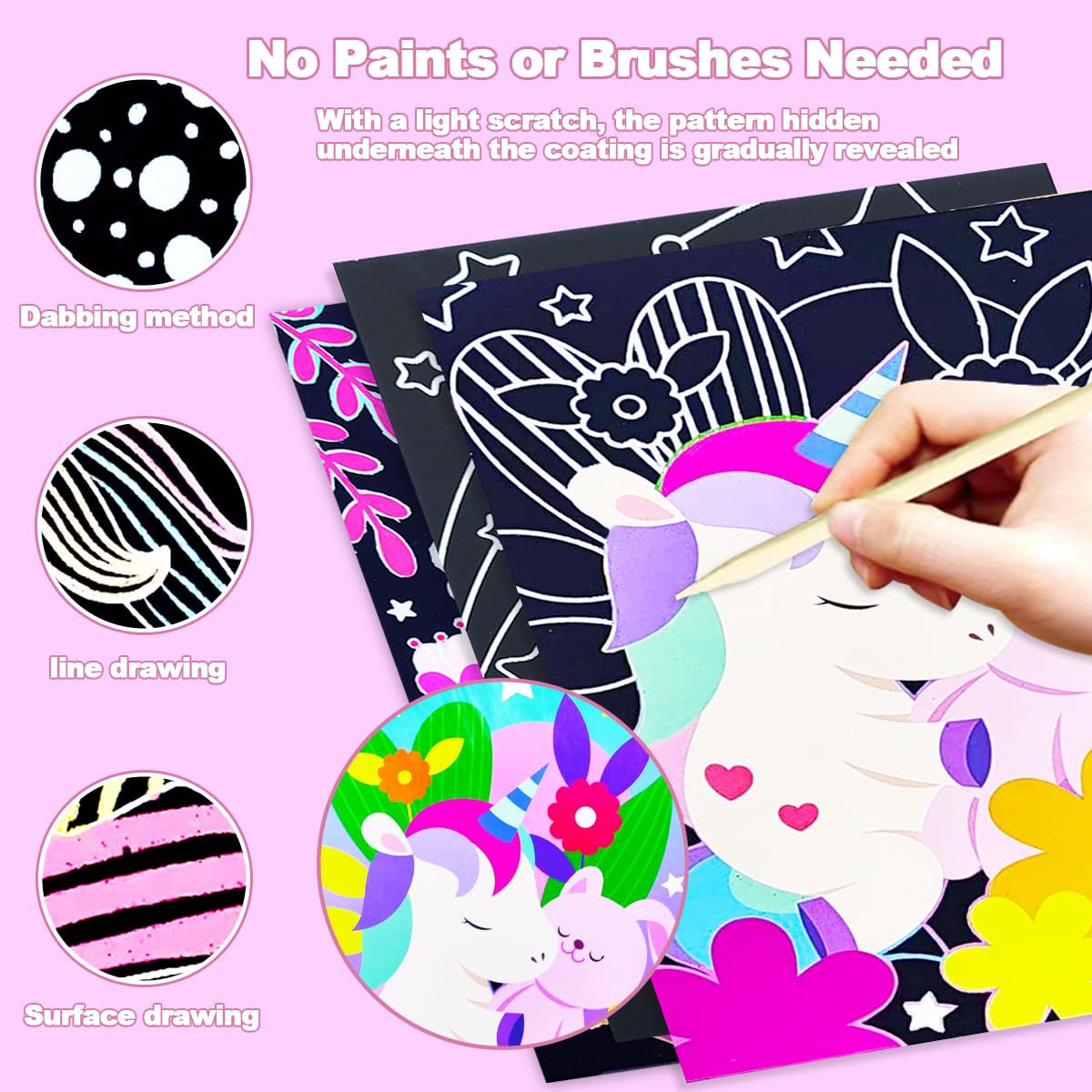 BAOXUE Scratch Art for Kids, Unicorns Black Rainbow Scratch Art Paper Set-Arts and Crafts & Supplies, DIY Activity & Party Games, Unicorn Art Gifts for Toddlers, Girls & Boys BAOXUE