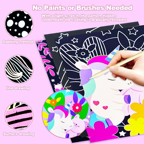 BAOXUE Scratch Art for Kids, Unicorns Black Rainbow Scratch Art Paper Set-Arts and Crafts & Supplies, DIY Activity & Party Games, Unicorn Art Gifts for Toddlers, Girls & Boys BAOXUE