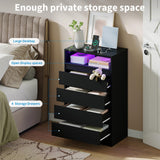 MilleLoom 4 Drawer Dresser with Charging Station and LED Lights, Modern Chest of Drawers with Power Outlet, Organizer Cabinet for Bedroom, Living Room, Entryway, Black MilleLoom