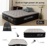 Oqsonwu Air Mattress 16" Air Bed Queen with Built in Pump, Foldable Portable Queen Inflatable Mattress, 660 lbs Weight Capacity Blow Up Air-Mattress Suitable for Guests, Indoors and Camping Oqsonwu