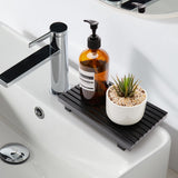 Renawe Black Bathroom Counter Organizer Wooden Display Pedesta Stand Kitchen Countertop Trays Farmhouse Wood Riser Dish Soap Dispenser Holder for Bathroom Decor Kitchen Sink Accessories Vanity Tray Renawe