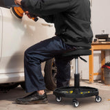YELLOW JACKET Rolling Garage Seat Adjustable Pneumatic Shop Creeper Seat 300Lbs Mechanic Stool with Wheels and Removable Tool Tray Storage Workshop Chair for Auto Repair YELLOW JACKET