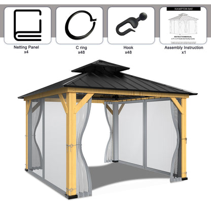 10-ft x 10-ft Gazebo Netting,Gazebo Replacement Mosquito Netting,Universal 4-Panel Mesh Screen Walls with Zippers(Only Netting)-Grey