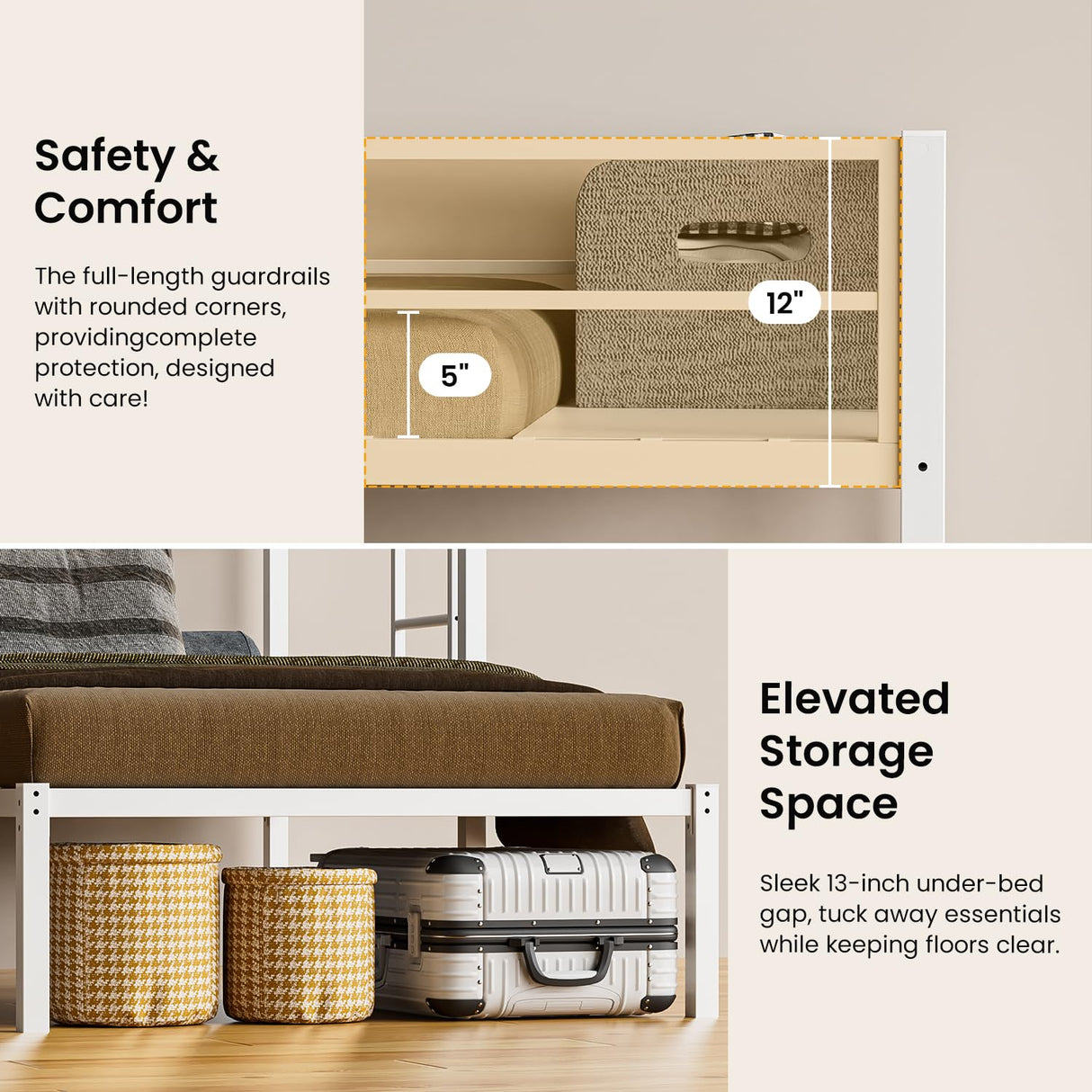 Mixcous Triple Bunk Bed Twin Over Twin Bunk Bed for 3, Guardrails and Ladder Metal Bunkbed, 3 Bed Teens and Adults, No Box Spring Needed, White Mixcous