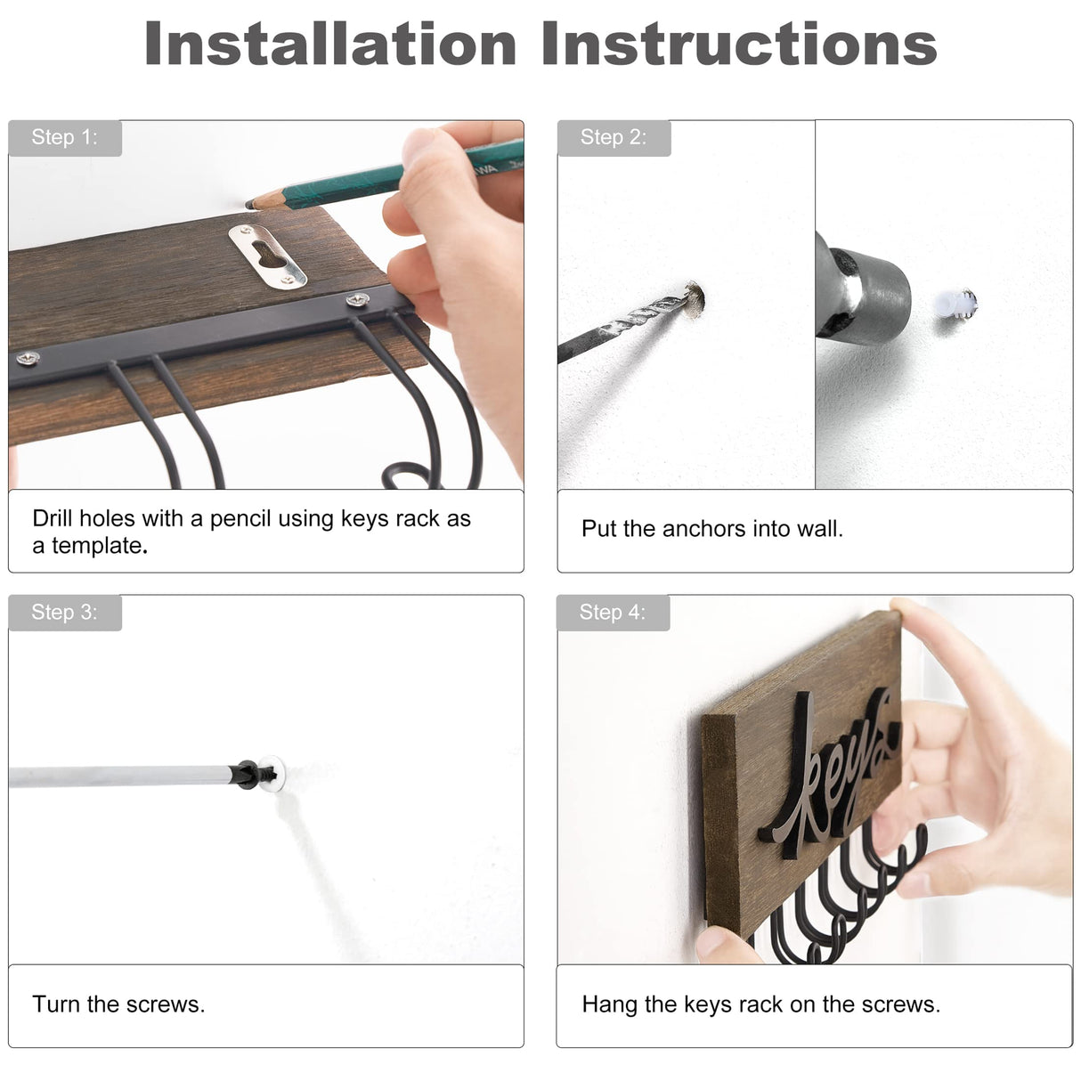 Mkono Key Holder for Wall Decorative with 7 Hooks, Wall Mounted Keys Hanger Organizer Rustic Wood Hanging Key Hooks Home Decor Farmhouse Key Rack for Entryway, Hallway, Office Mkono