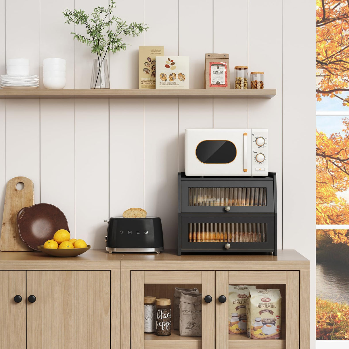 Goozii Large Bread Box for Kitchen Countertop, Black Bread Storage Container for Homemade Bread, Double Layer Farmhouse Breadbox Organizer for Kitchen Counter Cabinet, Pantry, Cupboard (Black) Goozii