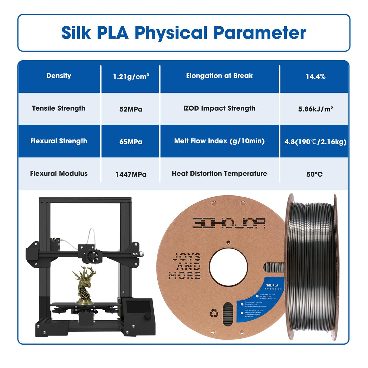 3DHoJor Silk PLA Filament 1.75mm, PLA Filament 1.75mm Silk Shiny 3D Printer Filament, 1kg*4 Cardboard Spool, Dimensional Accuracy +/- 0.03 mm, Fit Most FDM Printer(Silver+Gold+Copper+Bronze) 3DHoJor