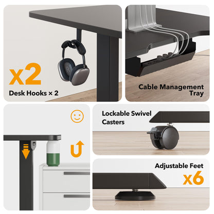 CubiCubi 63" L Shaped Electric Standing Desk, Height Adjustable Stand up Corner Desk, Sit Stand Home Office Desk with Splice Board, Black Top - WoodArtSupply