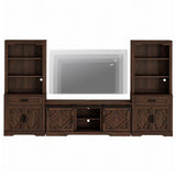 WAMPAT Farmhouse Entertainment Center with Bookshelf for TVs up to 75",Mid Century Modern TV Stand with 73"H Tall 5-Tier Bookcase with Open Storage and Barn Doors for Living Room,Bedroom,Rustic Brown WAMPAT