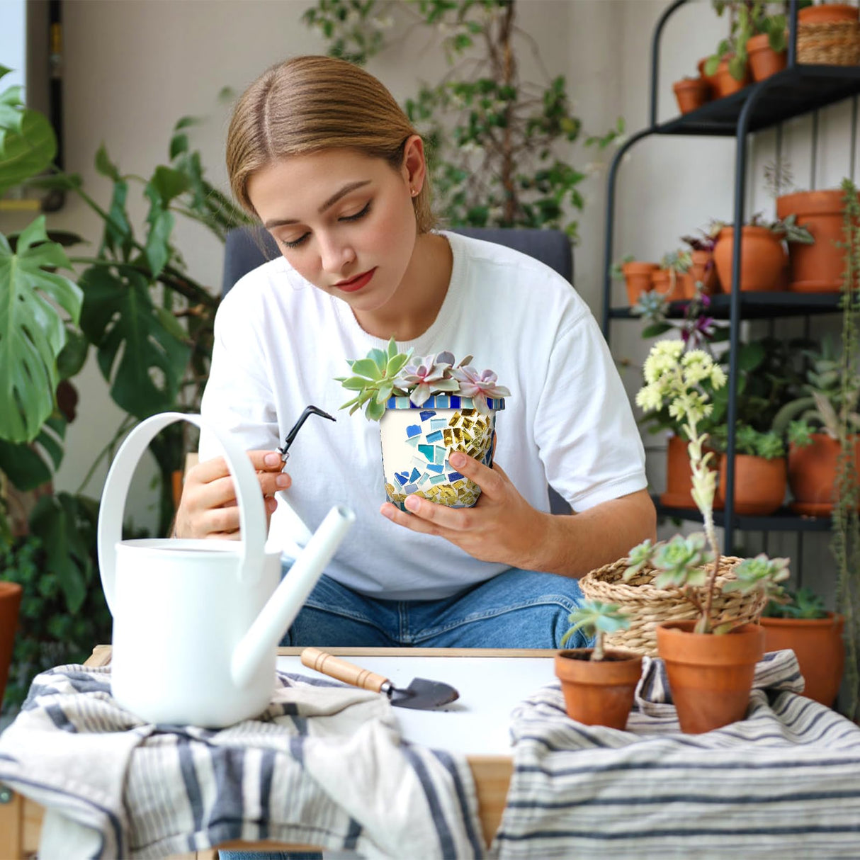 Losnakt Starry Night Style Mosaic Kits for Adults-DIY Flower Pot Arts and Crafts Kits with Vibrant Tiles, Easy Instructions Perfect for Home Decor, Personalized Gifts & Hobbies for Women Losnakt