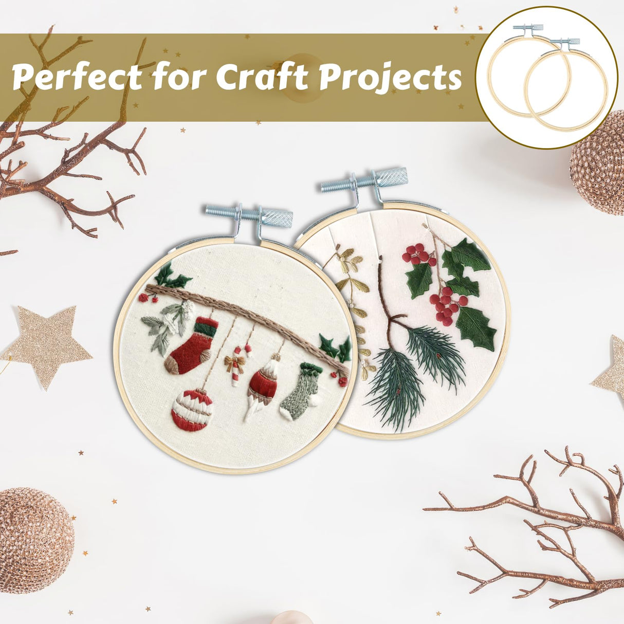 PEASUG 9 Pieces Embroidery Hoop, 3 Inch Small Wood Embroidery Hoops Frames, Bamboo Circle Cross Stitch Hoop Ring for Embroidery Art Craft Sewing PEASUG