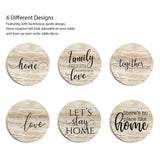 Hoomey Coasters for Drinks, Set of 6 Absorbent Drink Coasters with Holder, Rustic Ceramic Drink Coasters with Cork Backing for Table Protection, Housewarming Gifts, Farmhouse Décor Hoomey