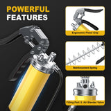 Fantictas Grease Gun Kit, 8000 PSI Leak-Proof Pistol Grip Grease Gun with Lock Coupler, 18" Spring Flex Hose, 14oz Load, 2 Standard Hose, Grease Injector, Needle, Coupler, Rigid Pipe, Sharp Nozzle Fantictas