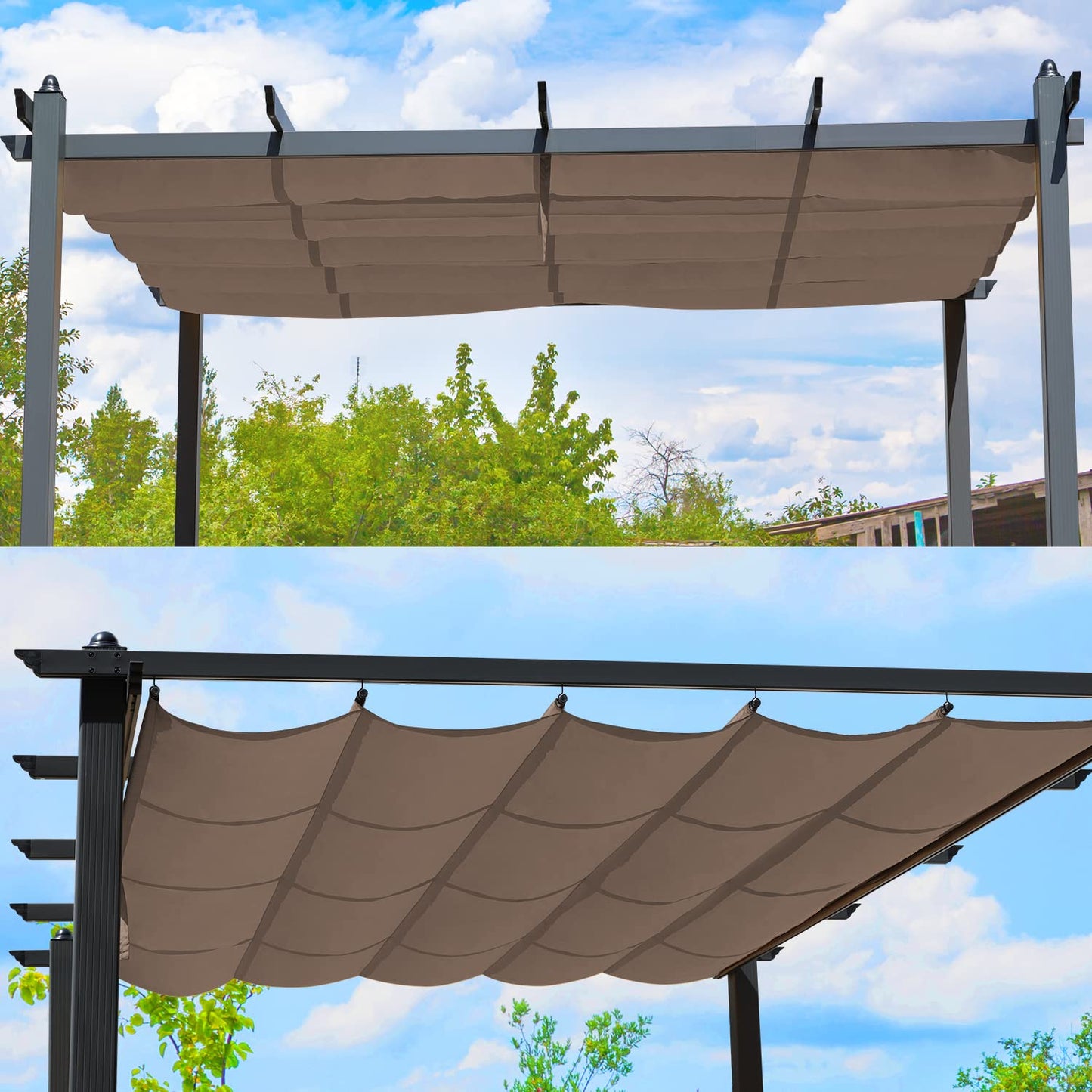 Aoodor Replacement Pergola Canopy - Retractable Shade in Dark Brown Fabric for 10 x 13 ft Pergola, UV Resistant, Fade-Resistant, Water-Repellent, Adjustable and Durable Fabric