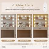 JUMMICO 35.4" Vanity Desk with LED Mirror & Power Outlet, Makeup Vanity Table with 3 Open Storage Shelves, Drawers and Cabinet, 3 Model Adjustable Lights for Bedroom & Dressing Room (White) JUMMICO