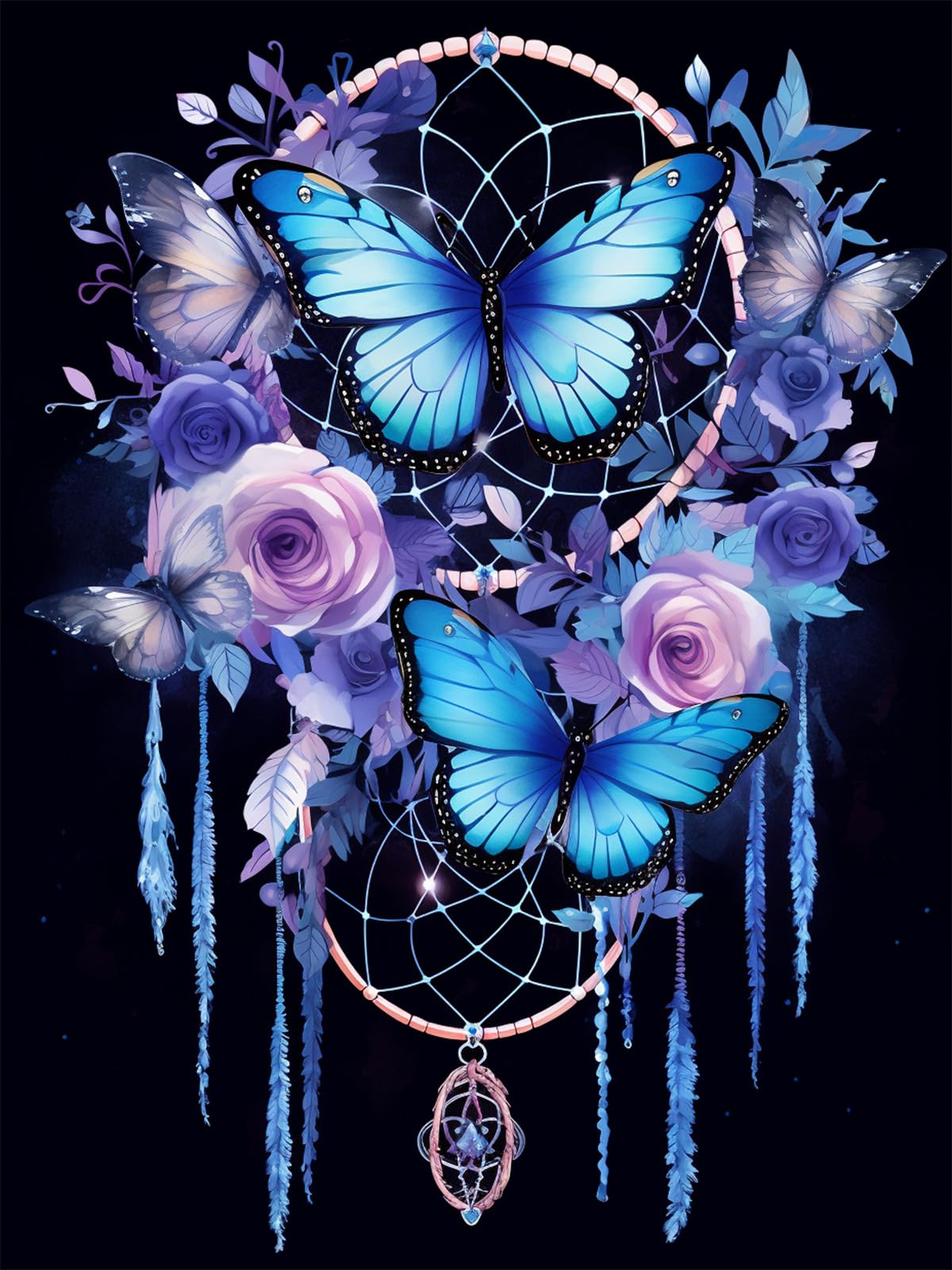 Dream Catcher 5D Diamond Art Kits, Butterfly Diamond Painting Kits for Adults Beginners, DIY Full Round Drill Paint by Diamond Gem Art, Home Wall Decor 12 x 16 Inch croshom