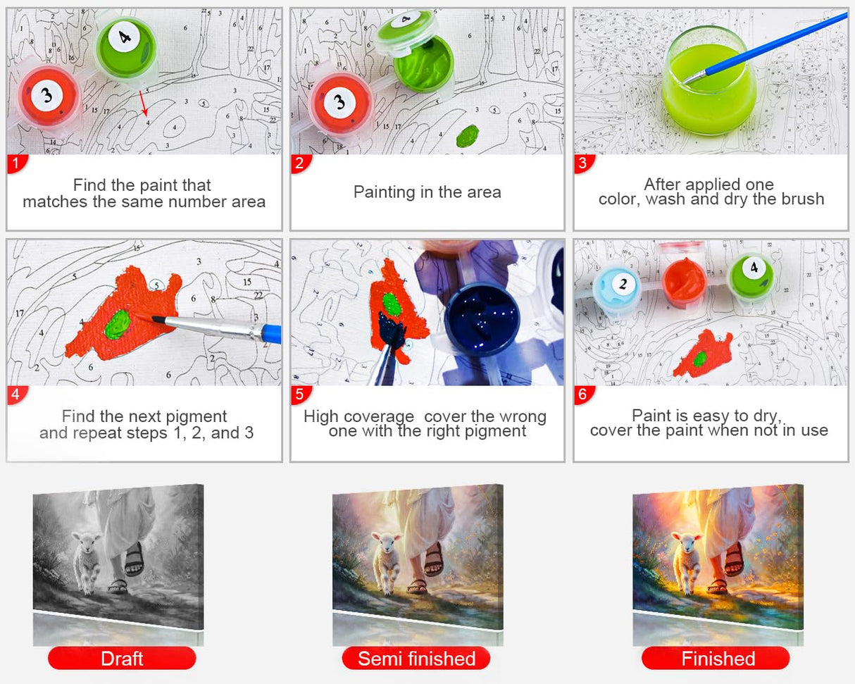 TUMOVO DIY Paint by Numbers for Adults Art Religious Christianity Adults' Paint by Number Kits Lamb Walking with Jesus Art Oil Hand Painting Paint Kits Art Crafts for Home 16x20 in TUMOVO