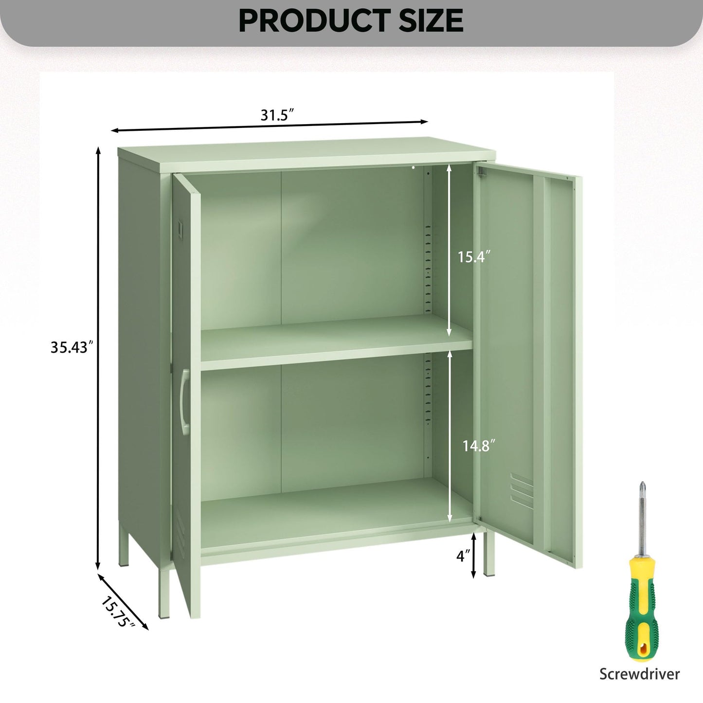 MIOCASA Metal Storage Cabinet with 2 Door, Buffet Sideboard Cabinet Steel Console Table for Home Office, Kitchen, Entryway (Green, Metal - Door) - WoodArtSupply