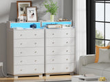 Furnulem Tall Chest of Drawers for Bedroom,5 Drawer Dresser with Charging Station and LED Light,Wood Deep Slide Drawer for Clothes,Blanket in Living Room, Closet,Entryway,White Dresser Furnulem