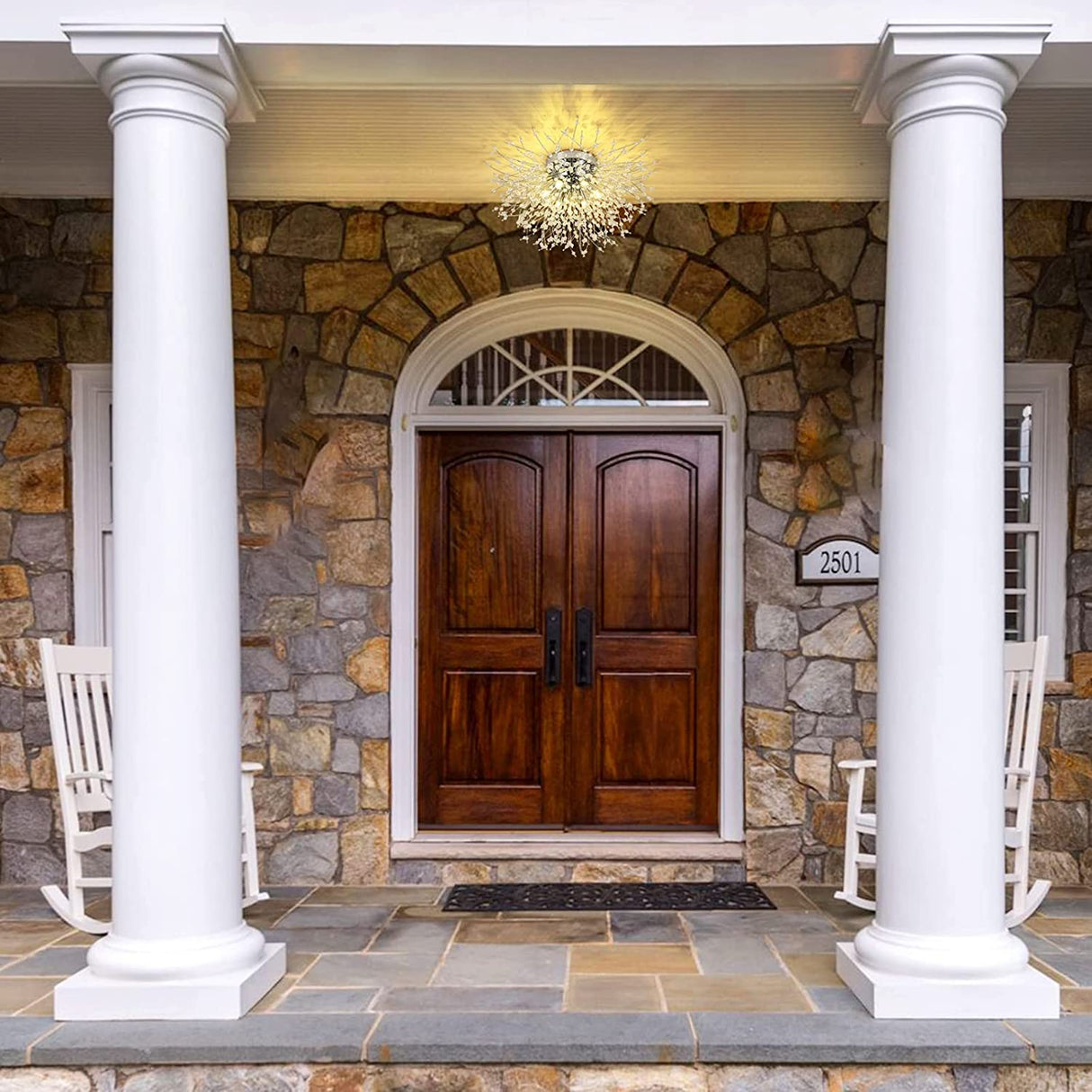 HMVPL Crystal Flush Mount Ceiling Light, Modern Sputnik Firework Close to Ceiling Lamp, LED Ceiling Light Fixtures for Bedroom Kitchen Island Entryway Hallway Foyer HMVPL