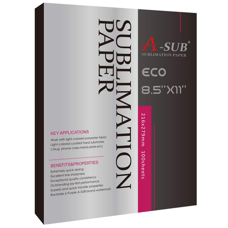 A-SUB Sublimation Paper 8.5x11 Inch for DIY Unique Christmas Gifts Compatible with Inkjet Printer which Match Sublimation Ink 100 Sheets A-SUB