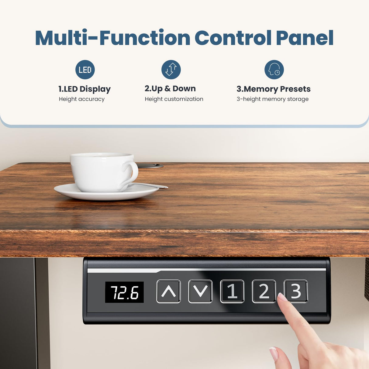 Sweetcrispy Electric Standing Desk Adjustable Height, 55x24 Inch Sit Stand Up Home Office Desks Computer Workstation PC Work Table with 3 Memory Preset Splice Wood Board Metal Frame, Rustic Sweetcrispy