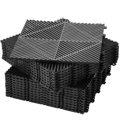 Barydat 72 Pcs Modular 12'' x 12'' Drainage Interlocking Floor Tiles Bulk Garage Cushion Mat Pool DIY Flooring Tiles Polypropylene Non Slip Tiles for Garage Outdoor Indoor Pool Shower Flooring (Black) Barydat