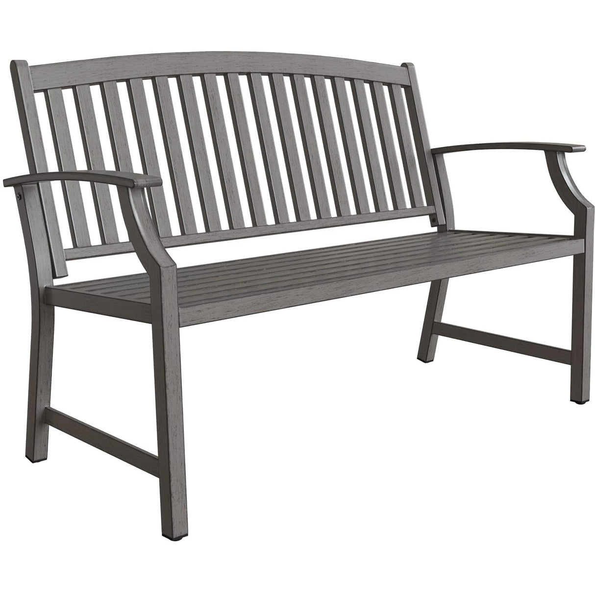 Grand patio 52" Farmhouse Outdoor Bench, Garden Benches with Rust Free Metal Powder Coated Frame and Aluminum Backrest, Faux Wood Grain Finish Frame Patio Bench for Front Porch, Weathered Grey Grand patio