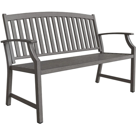 Grand patio 52" Farmhouse Outdoor Bench, Garden Benches with Rust Free Metal Powder Coated Frame and Aluminum Backrest, Faux Wood Grain Finish Frame Patio Bench for Front Porch, Weathered Grey Grand patio