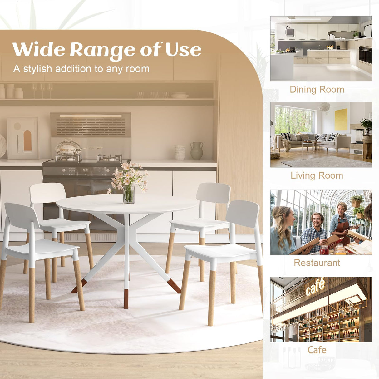 Giantex Wooden Dining Chairs Set of 4, Modern Dining Side Chairs Set w/Ergonomic Backrest, Wide Seat & Sturdy Wooden Legs, Armless Kitchen Chairs for Dining Room Living Room Restaurant Cafe (White) Giantex